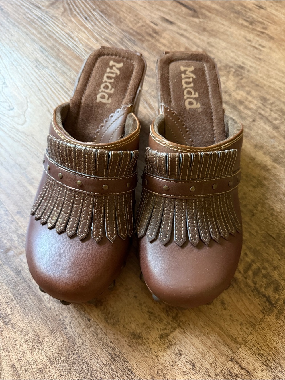 Mudd Women's Brown Fringe Clog Mules